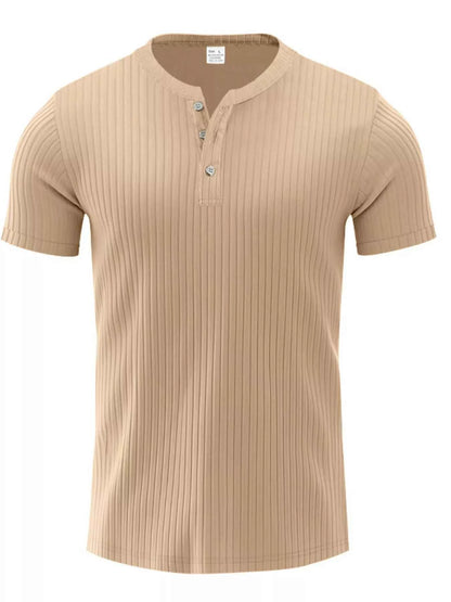 Men's Full Size Ribbed Button-Down Casual T-Shirt Plus Size