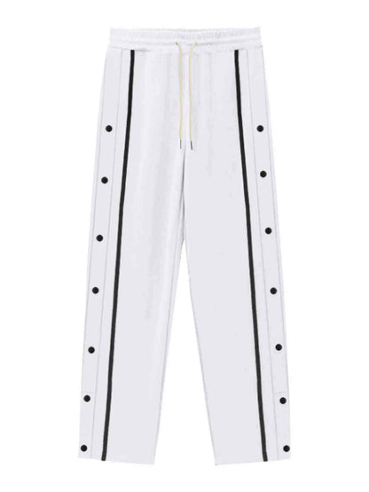 Men's Full Size Snap-Button Pants with Side Stripe Detail Plus Size