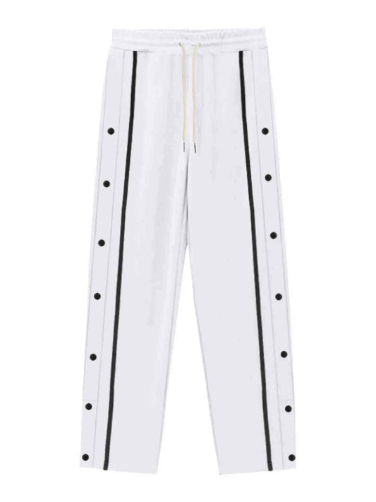 Men's Full Size Snap-Button Pants with Side Stripe Detail Plus Size
