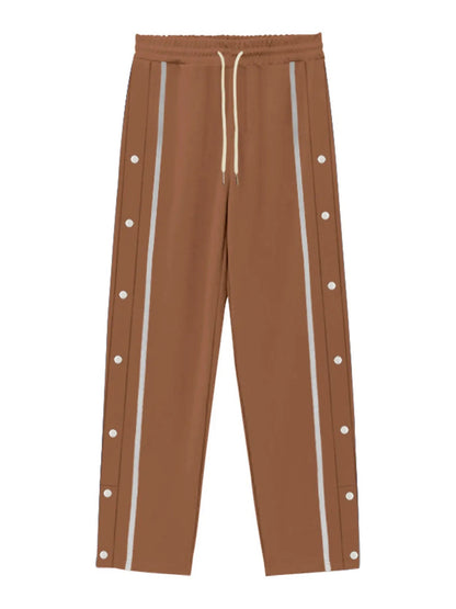 Men's Full Size Snap-Button Pants with Side Stripe Detail Plus Size