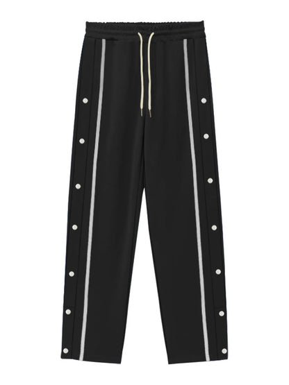 Men's Full Size Snap-Button Pants with Side Stripe Detail Plus Size