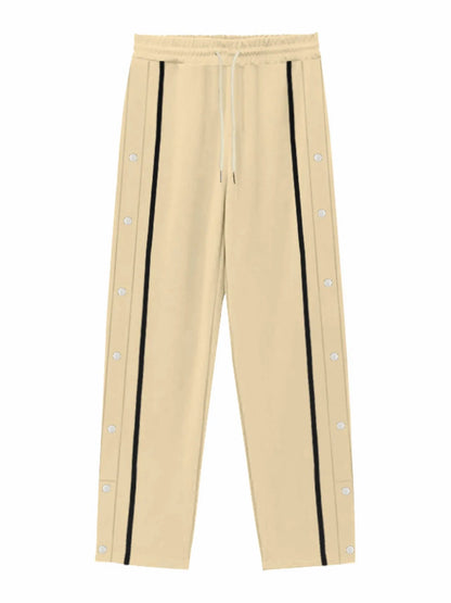 Men's Full Size Snap-Button Pants with Side Stripe Detail Plus Size