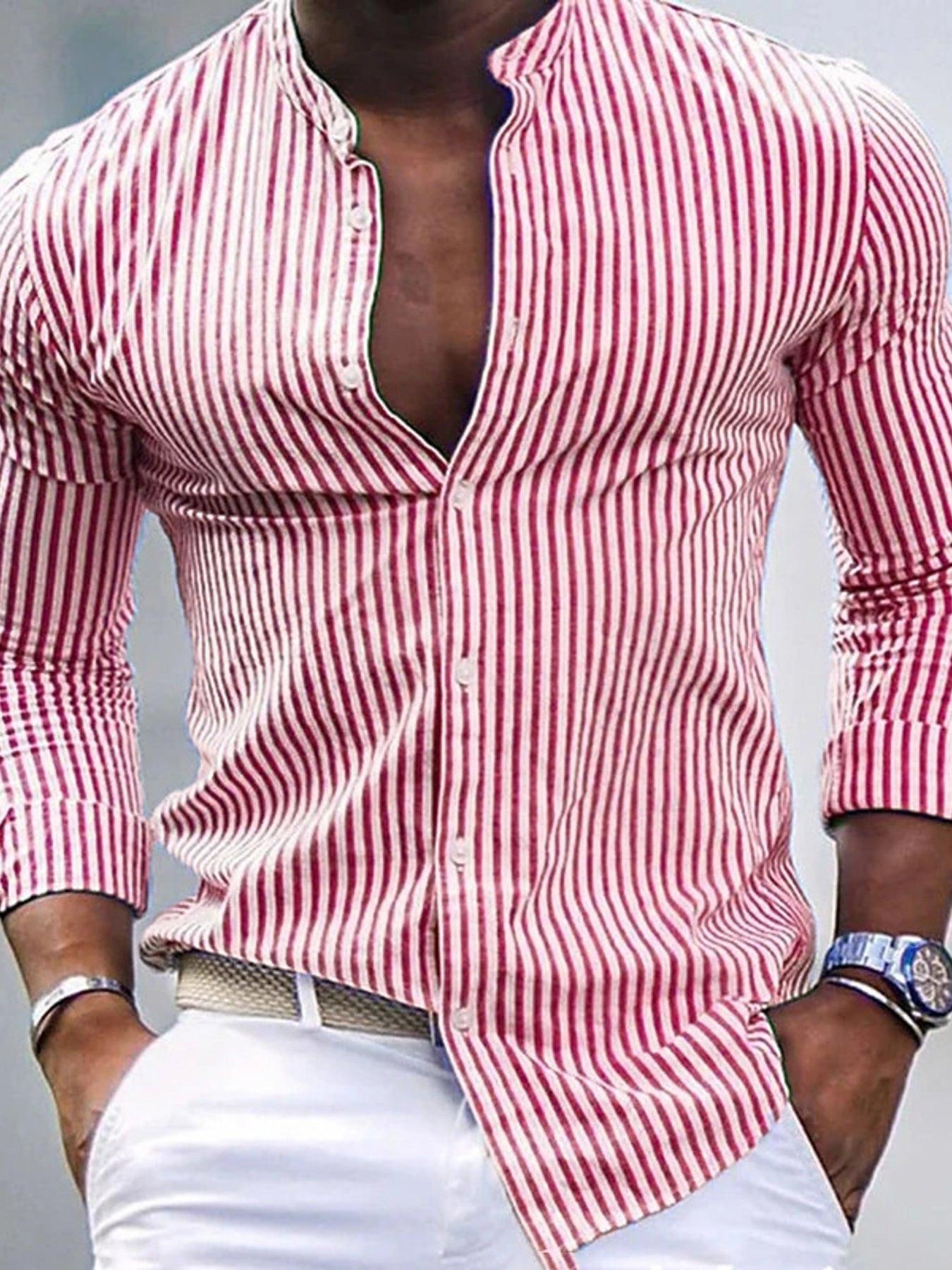 Men's Full Size Striped Button Up Slim Fit Shirt Plus Size