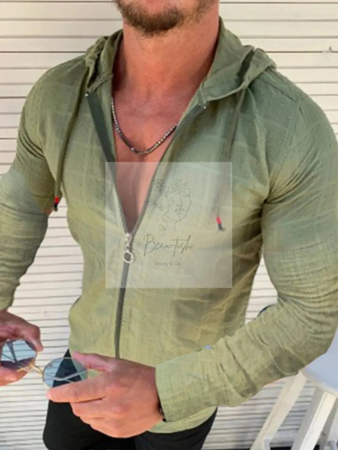 Men's Full Size Zip Up Long Sleeve Hooded Top Plus Size