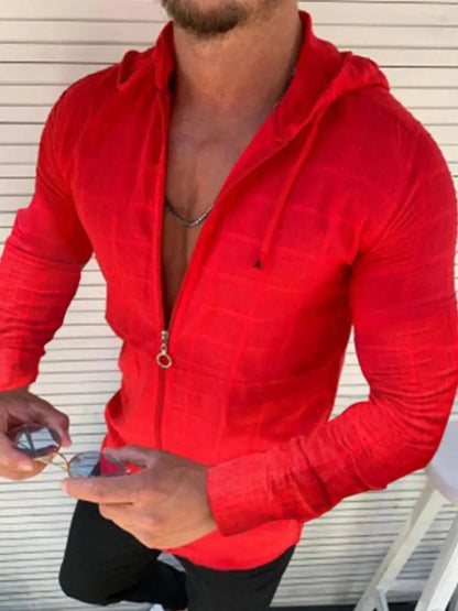 Men's Full Size Zip Up Long Sleeve Hooded Top Plus Size
