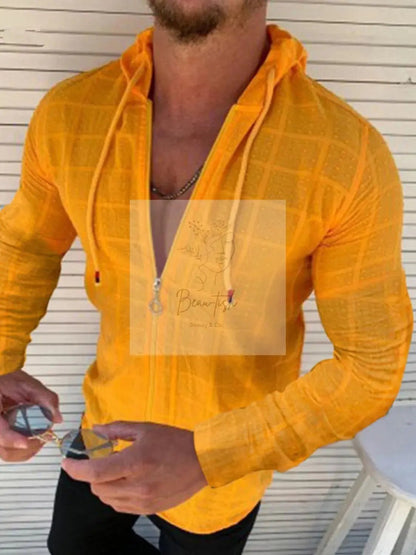 Men's Full Size Zip Up Long Sleeve Hooded Top Plus Size