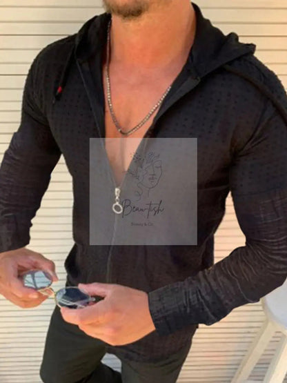 Men's Full Size Zip Up Long Sleeve Hooded Top Plus Size