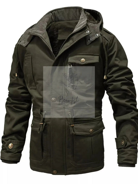 Men's Full Size Zip Up Multiple Pockets Jacket Plus Size