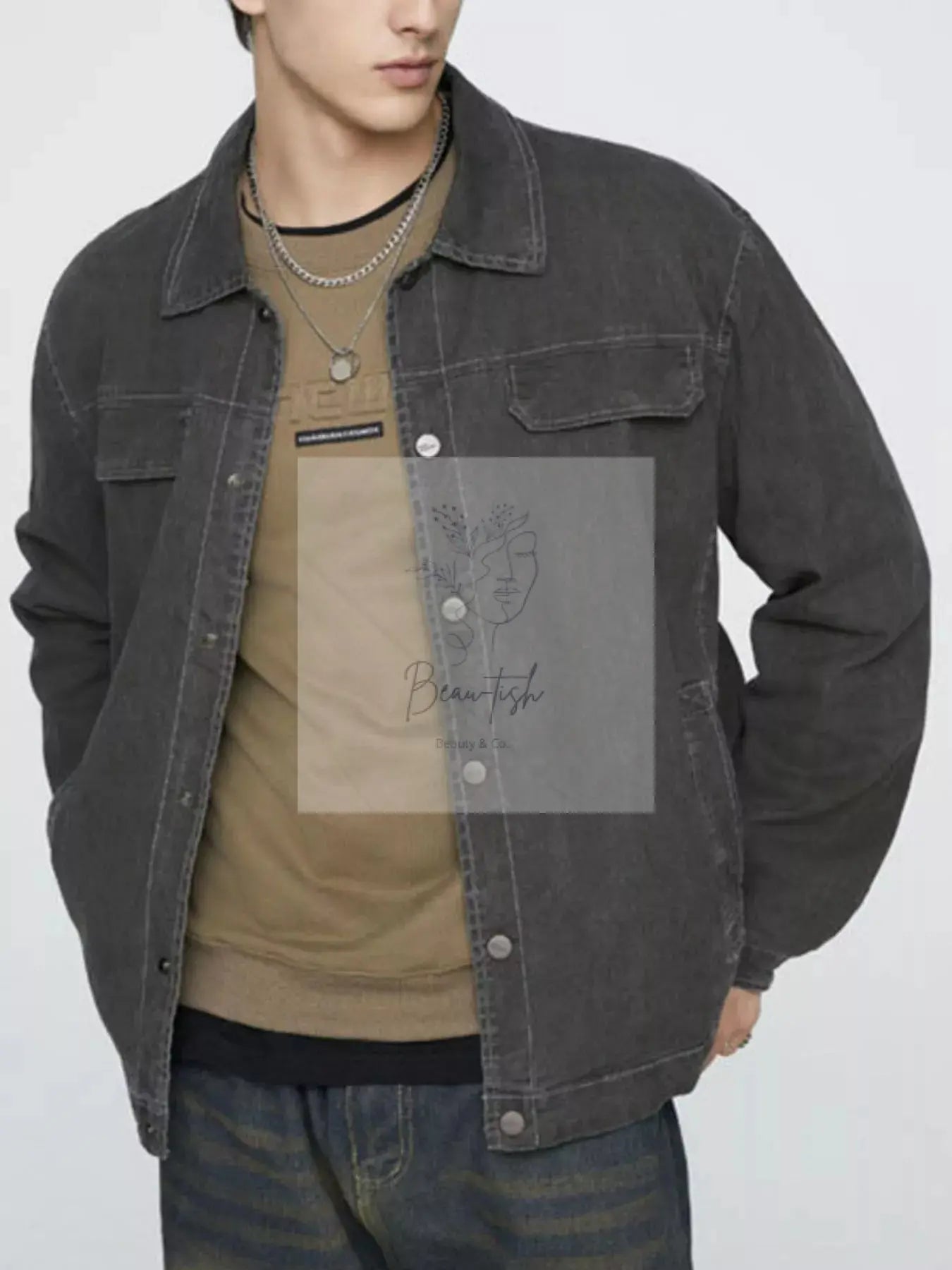 Men's Plus Size Button Up Long Sleeve Jacket