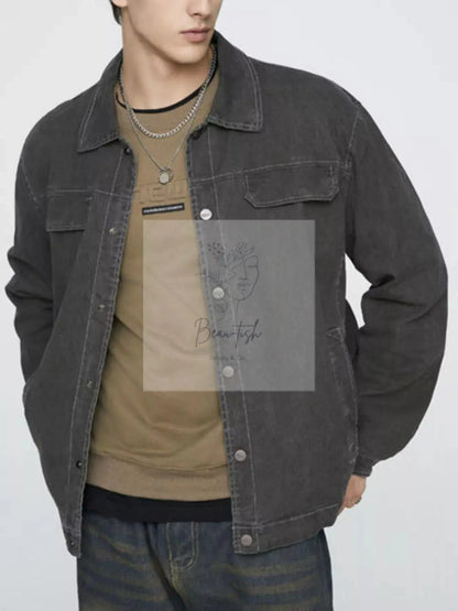 Men's Plus Size Button Up Long Sleeve Jacket