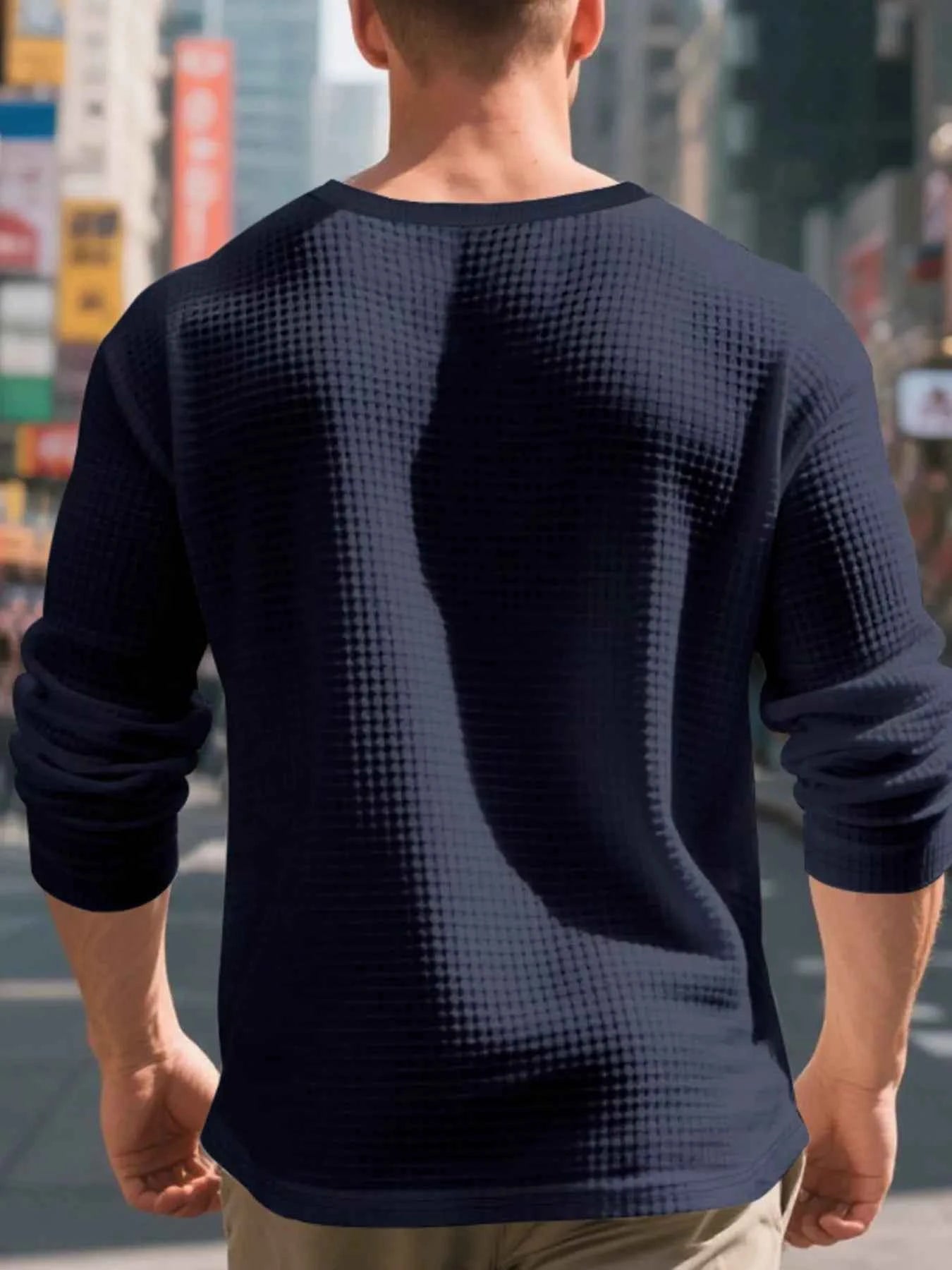 Men's Plus Size Casual Waffle Knit Henley T-Shirt