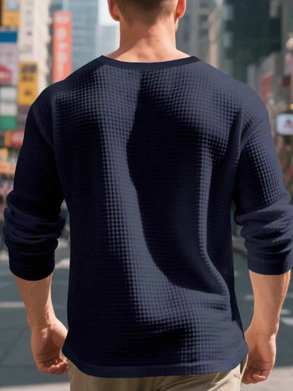 Men's Plus Size Casual Waffle Knit Henley T-Shirt