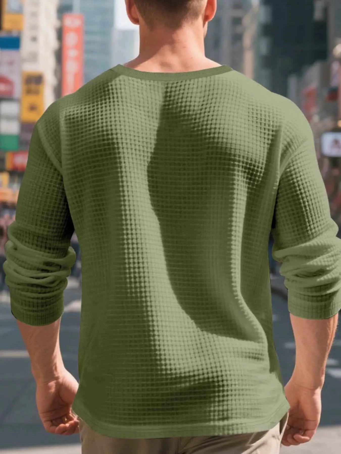 Men's Plus Size Casual Waffle Knit Henley T-Shirt