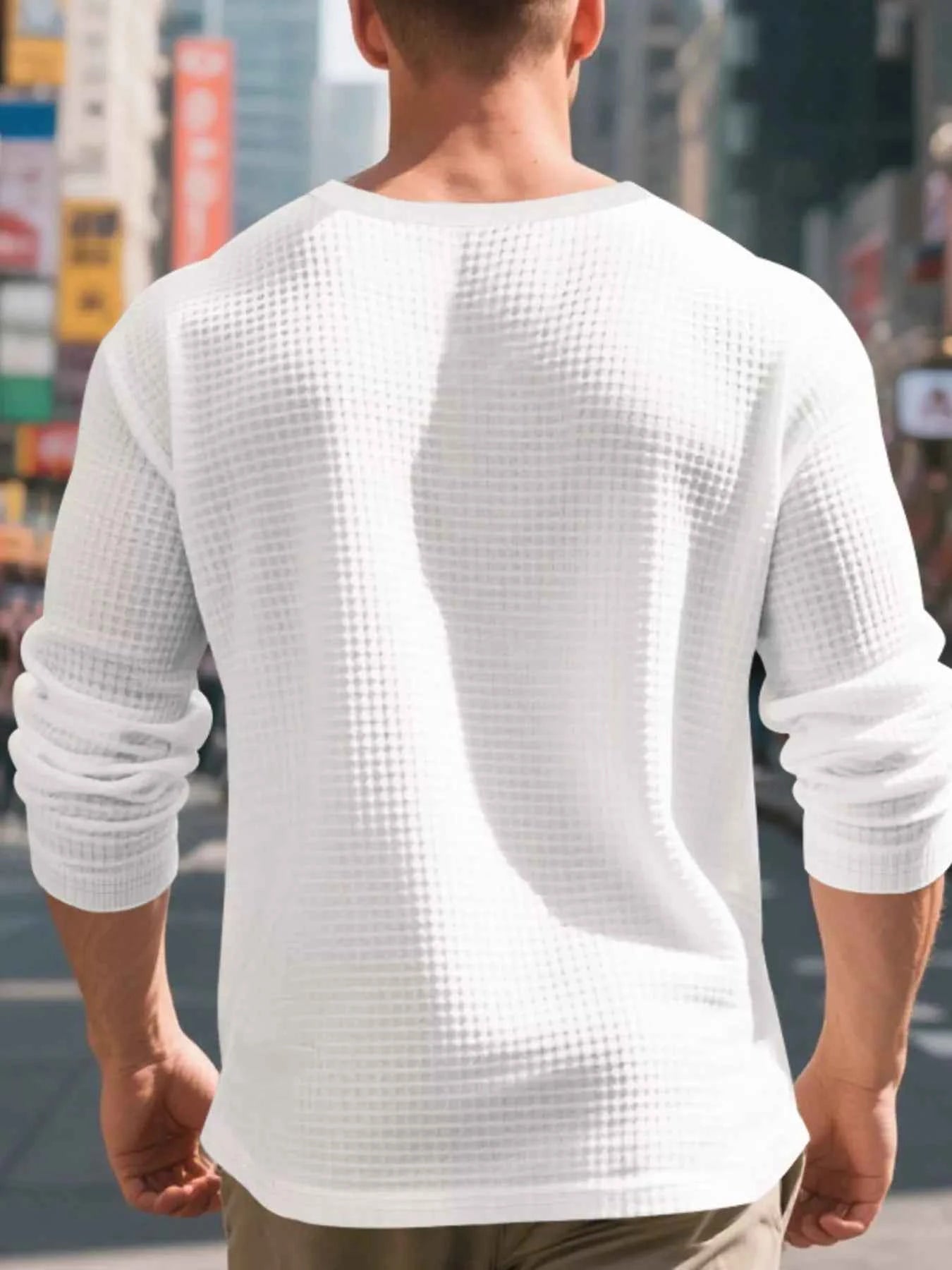 Men's Plus Size Casual Waffle Knit Henley T-Shirt