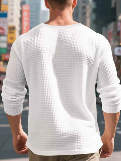 Men's Plus Size Casual Waffle Knit Henley T-Shirt