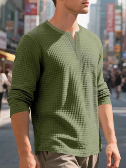 Men's Plus Size Casual Waffle Knit Henley T-Shirt