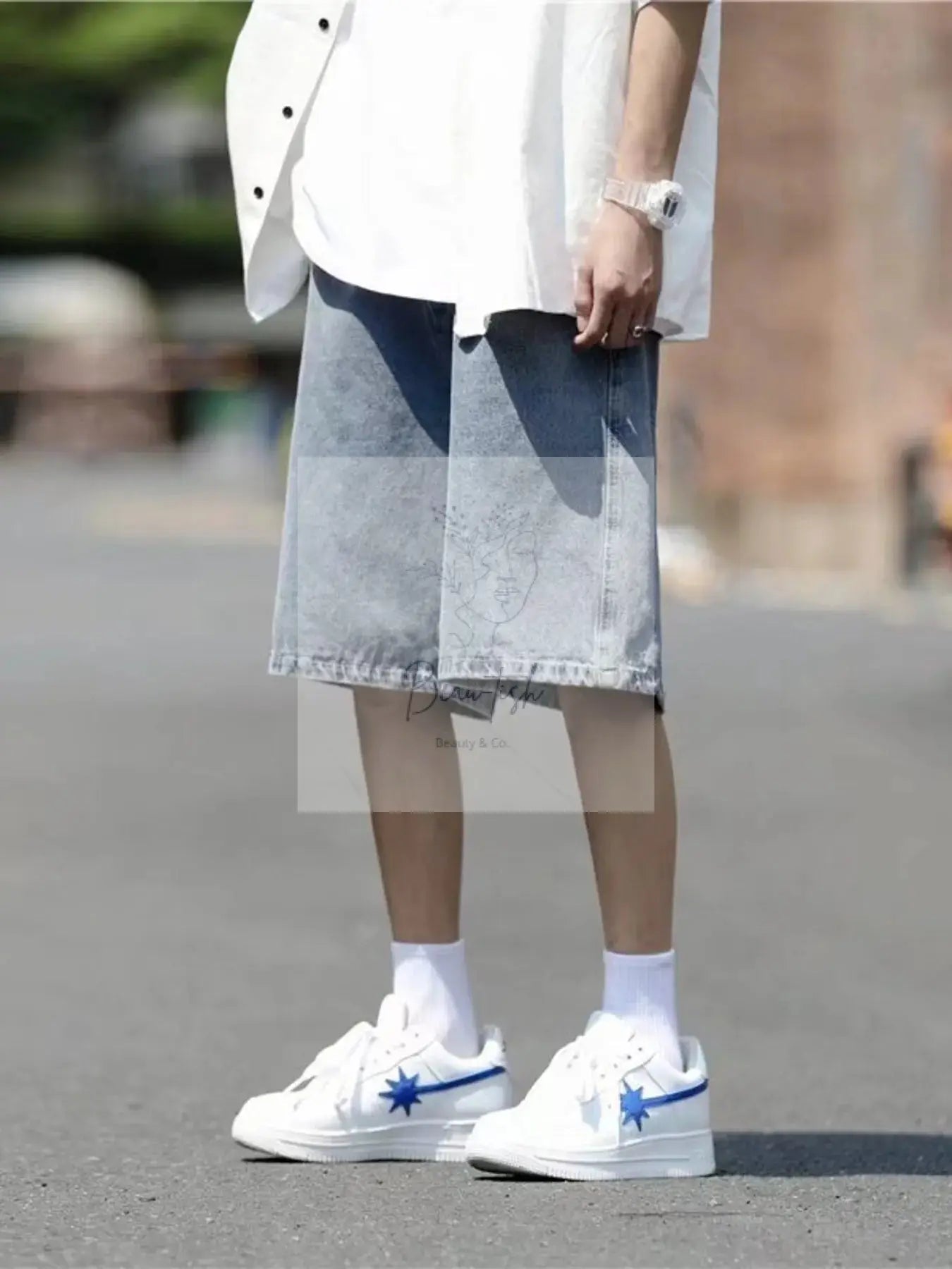 Men's Plus Size Loose Fit Washed Denim Shorts
