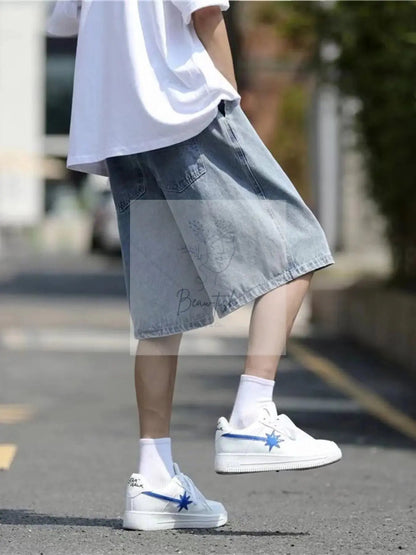 Men's Plus Size Loose Fit Washed Denim Shorts