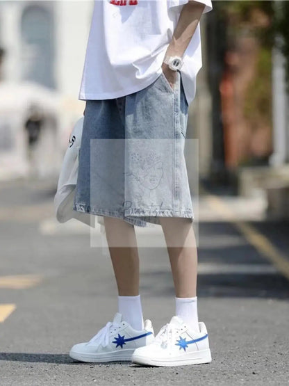 Men's Plus Size Loose Fit Washed Denim Shorts