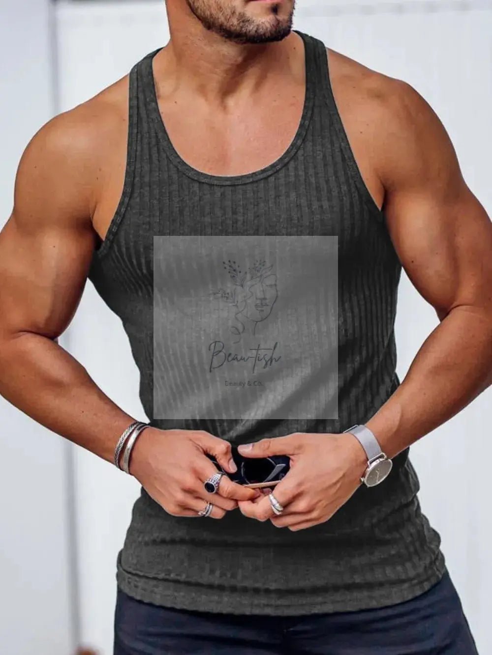 Men's Plus Size Round Neck Wide Strap Tank