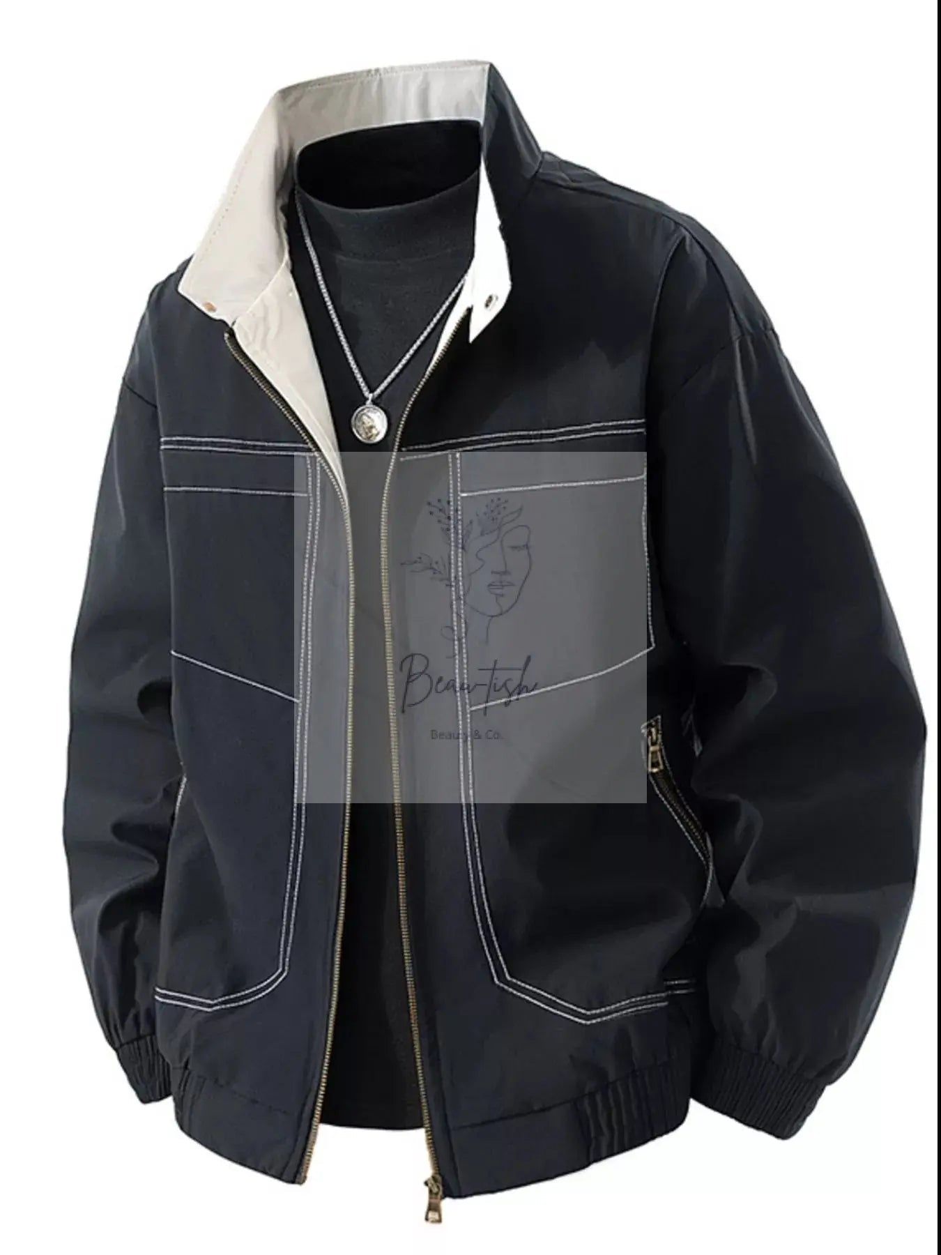 Men's Plus Size Zip Up Contrast Collar Casual Jacket