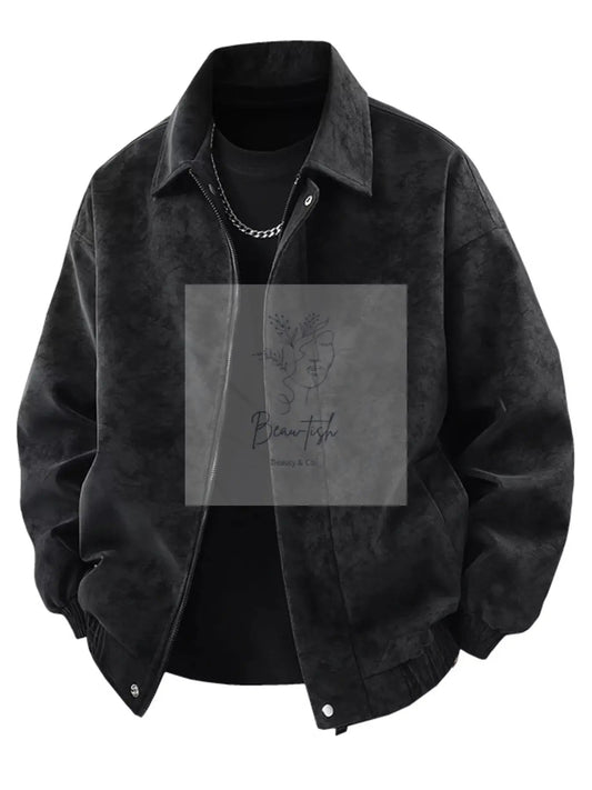 Men's Plus Size Zip Up Leather Jacket