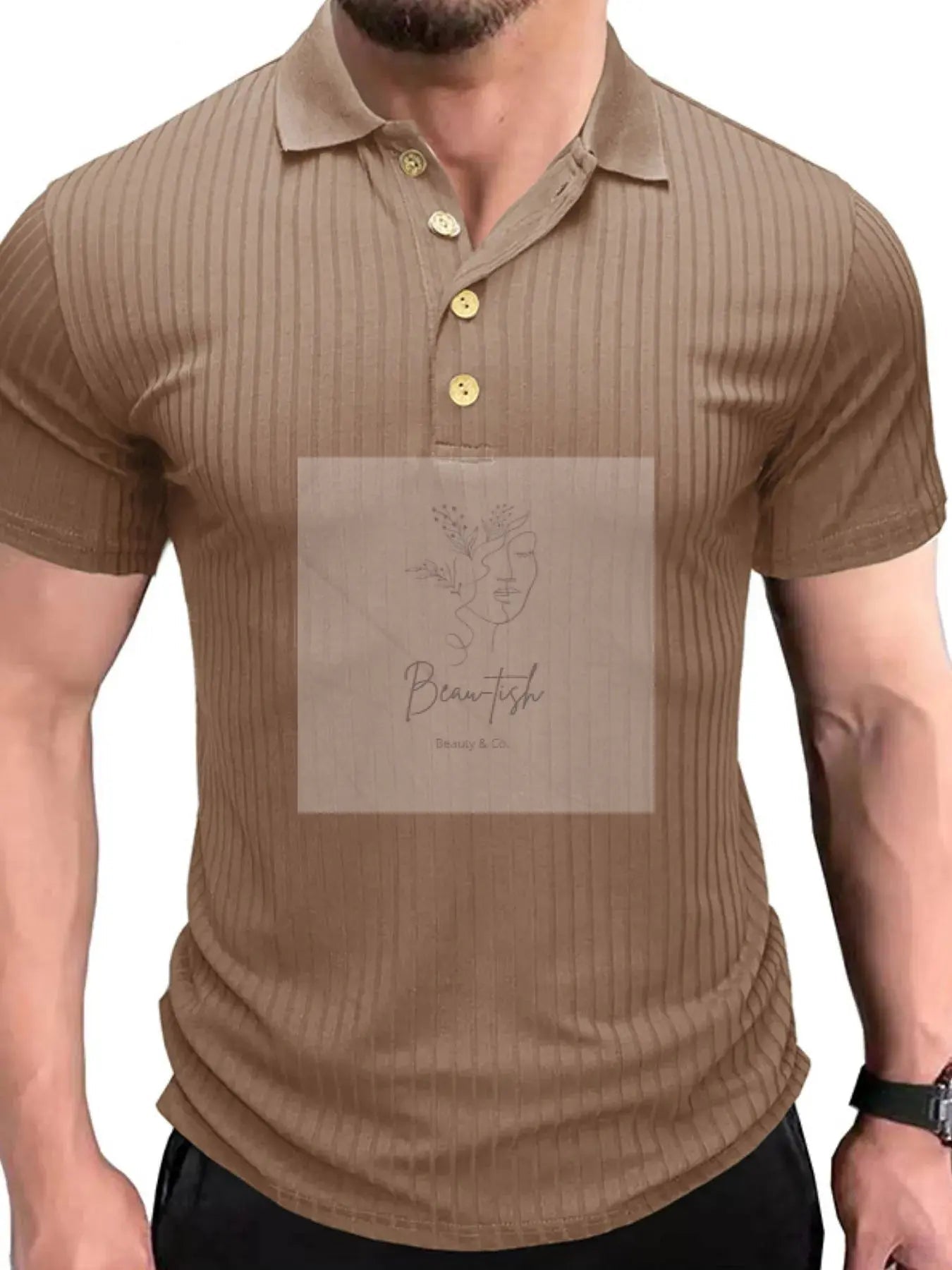 Men's Ribbed Knit Slim Fit Polo Shirt