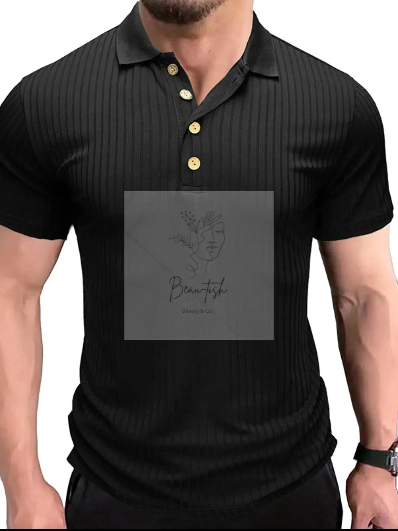 Men's Ribbed Knit Slim Fit Polo Shirt