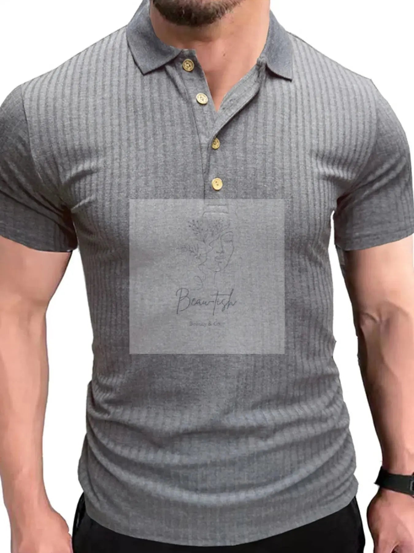 Men's Ribbed Knit Slim Fit Polo Shirt