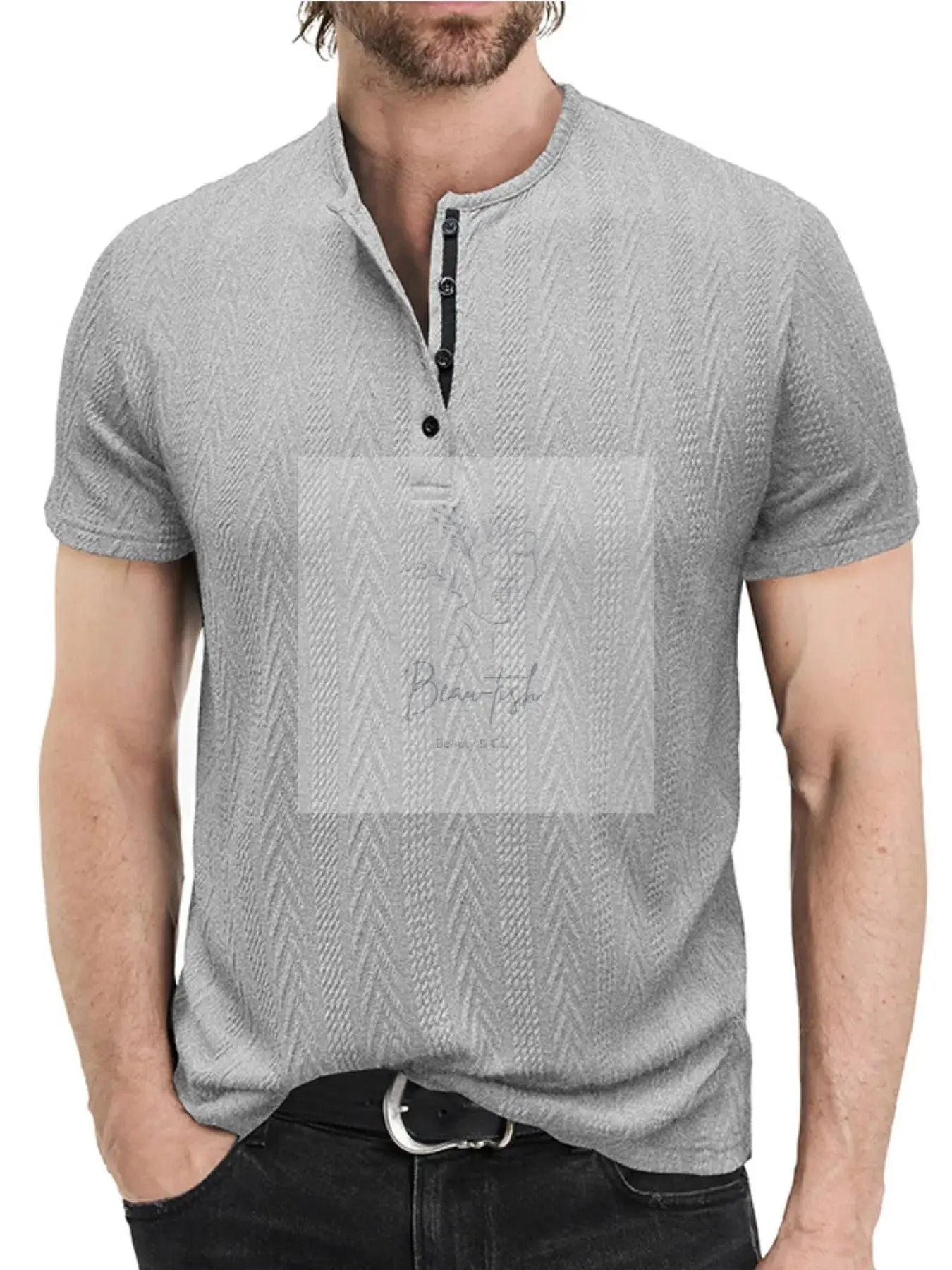 Men's Textured Chevron Pattern Henley Polo Shirt