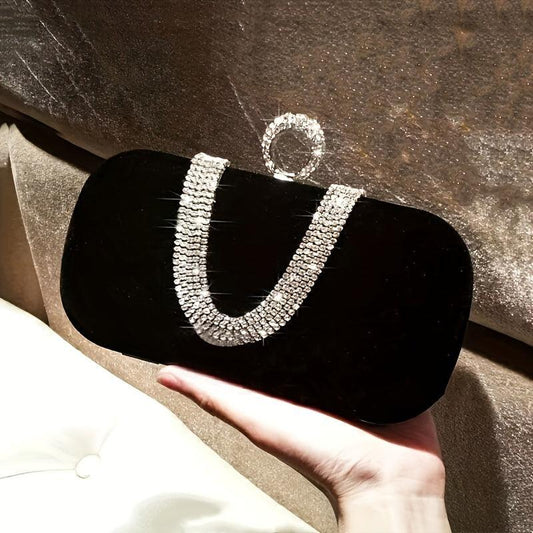 Mini Rhinestone-Embellished Clutch Purse with Detachable Chain Strap