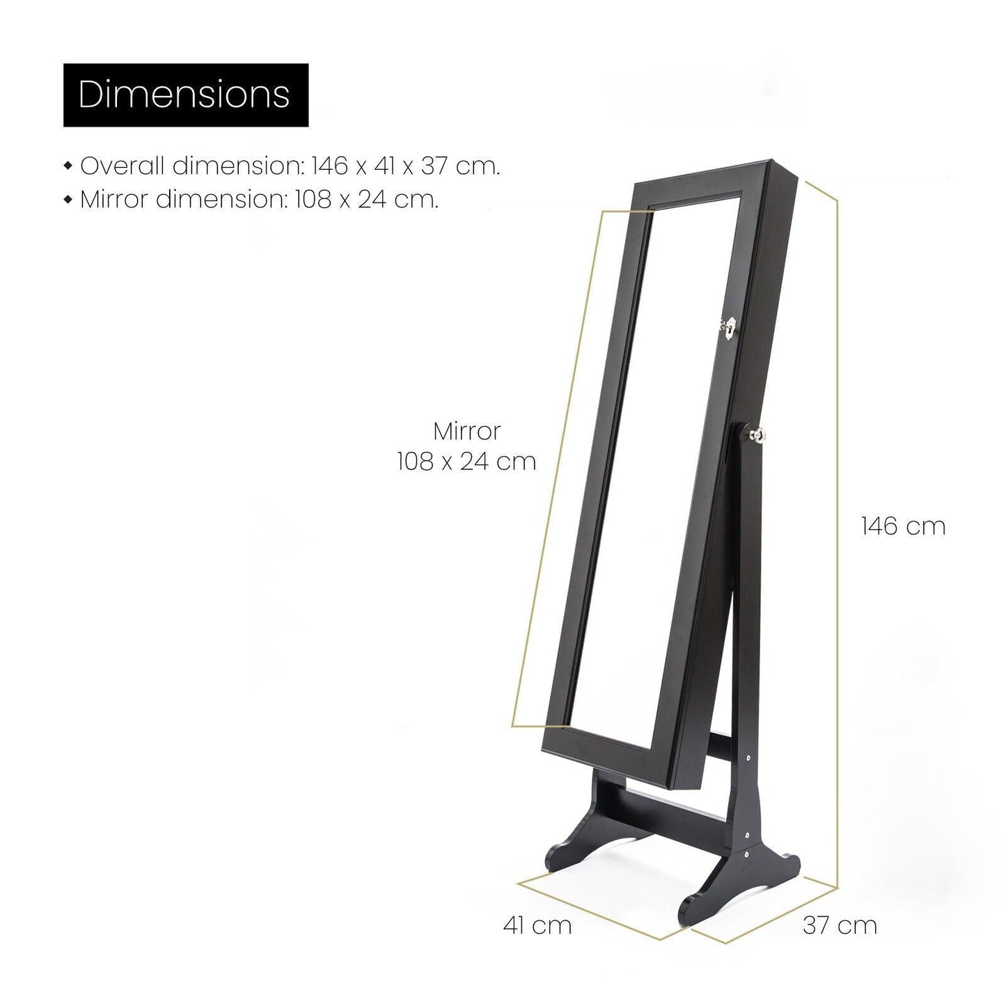 Mirror Jewellery Cabinet Organiser 2 Drawers LOWE 146cm BLACK
