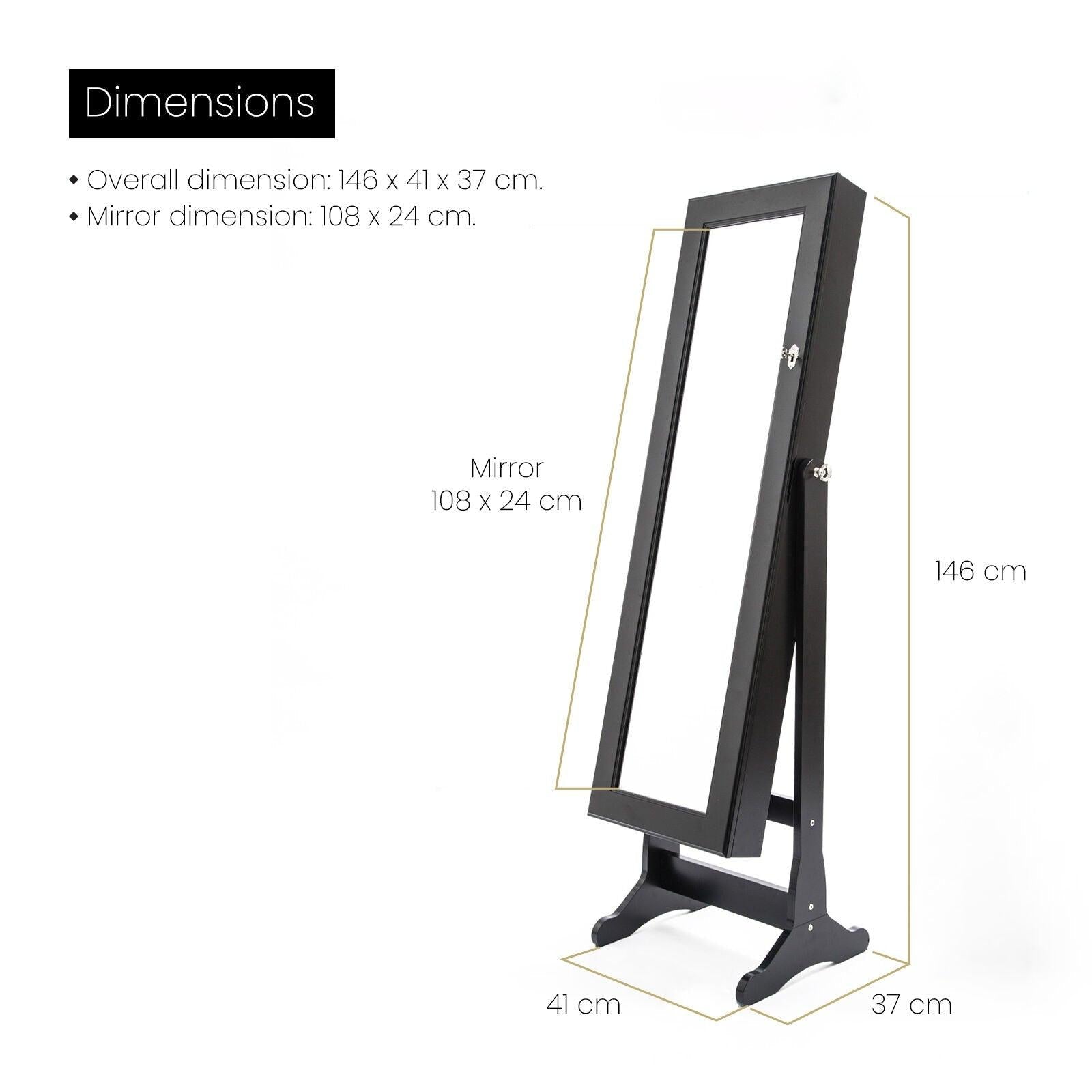 Mirror Jewellery Cabinet Organiser 2 Drawers LOWE 146cm BLACK