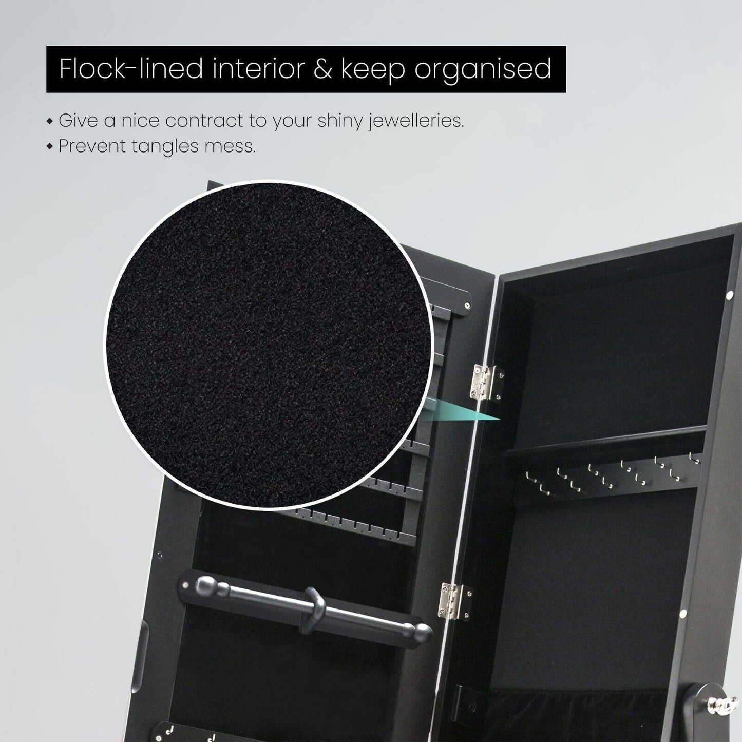 Mirror Jewellery Cabinet Organiser 2 Drawers LOWE 146cm BLACK