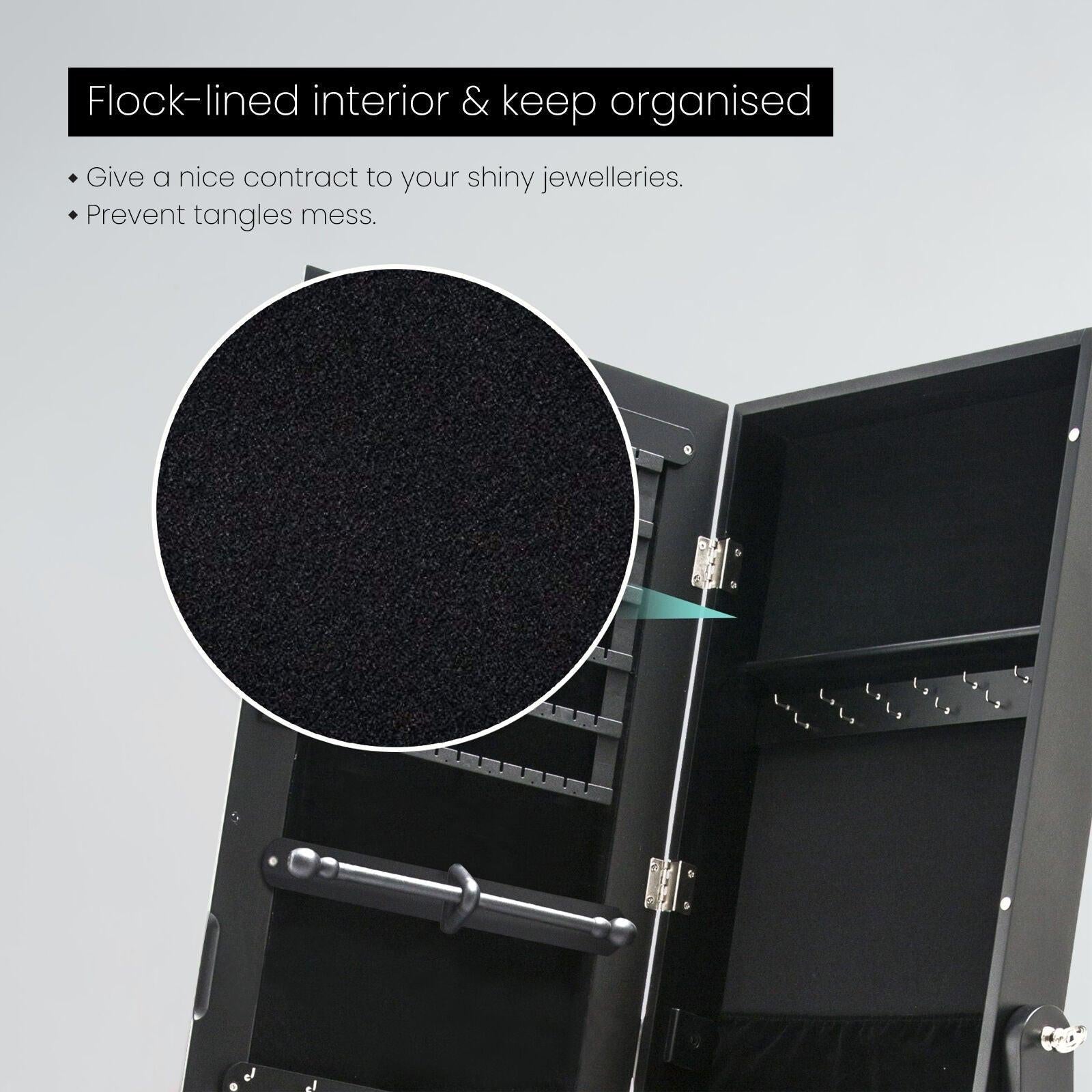 Mirror Jewellery Cabinet Organiser 2 Drawers LOWE 146cm BLACK