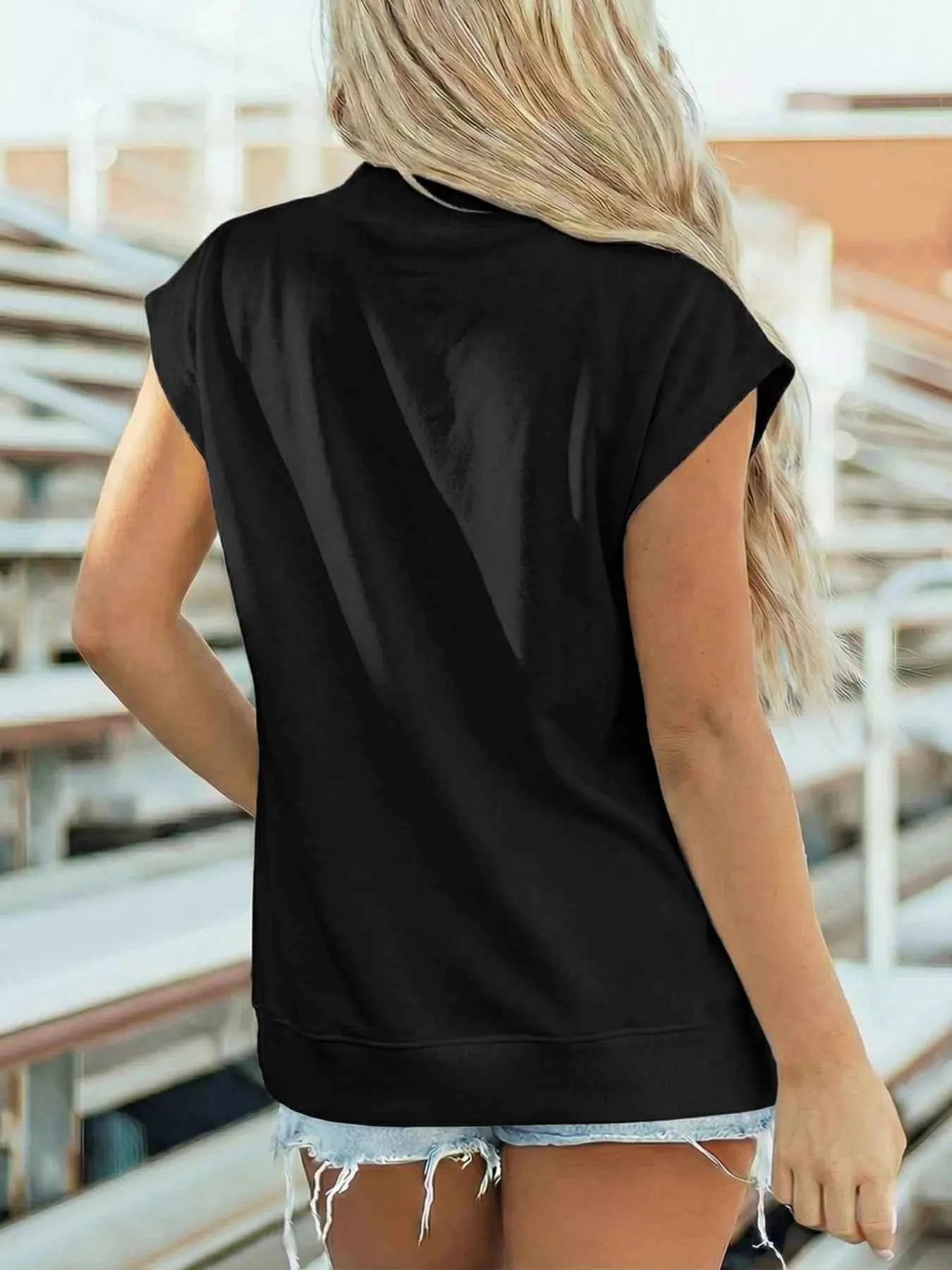 Mock Neck Cap Sleeve Blouse