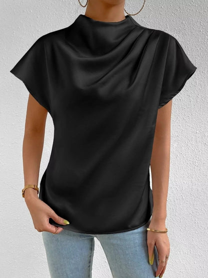 Mock Neck Satin Blouse
