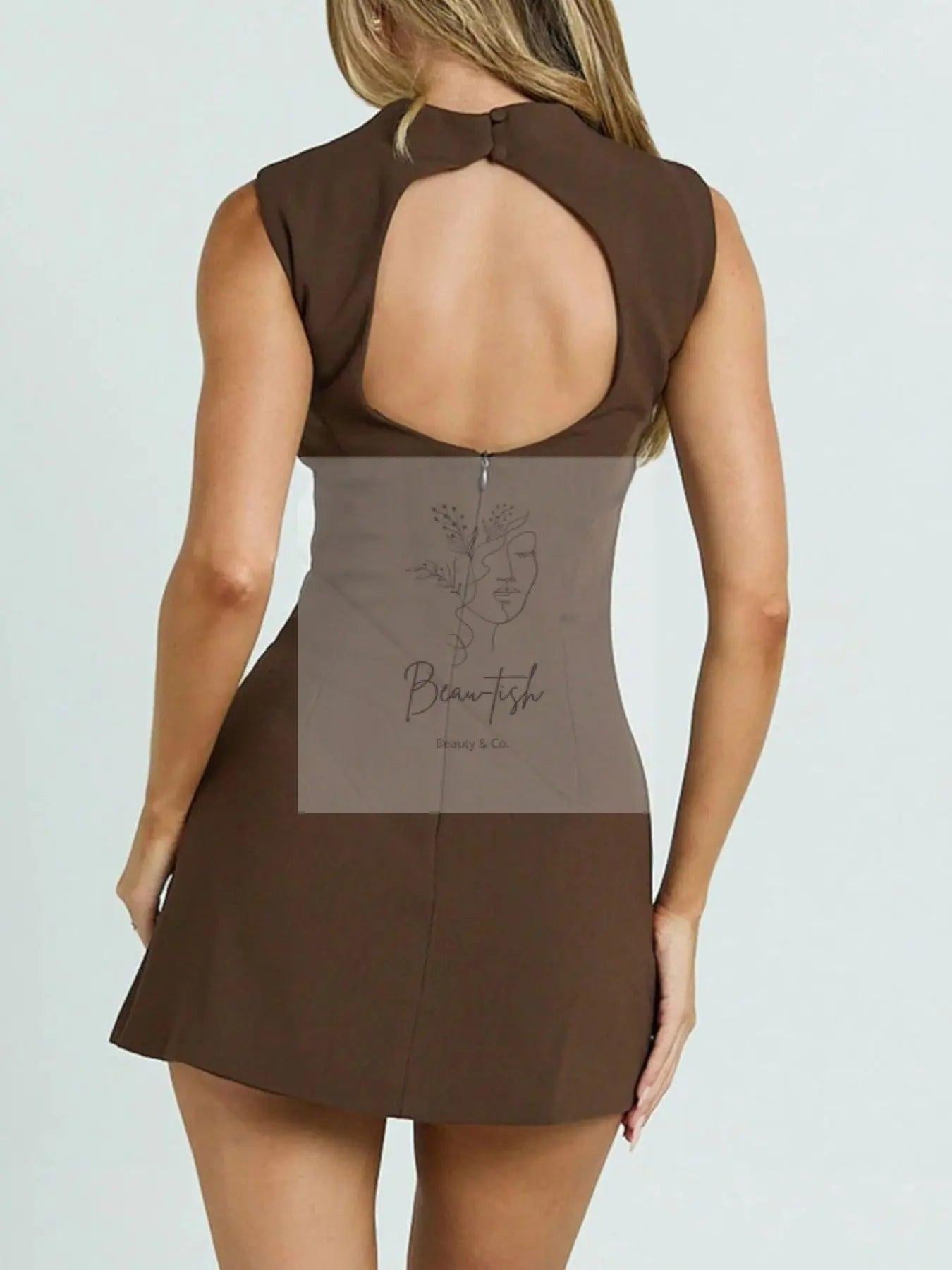 Mock Neck Sleeveless Mini Dress