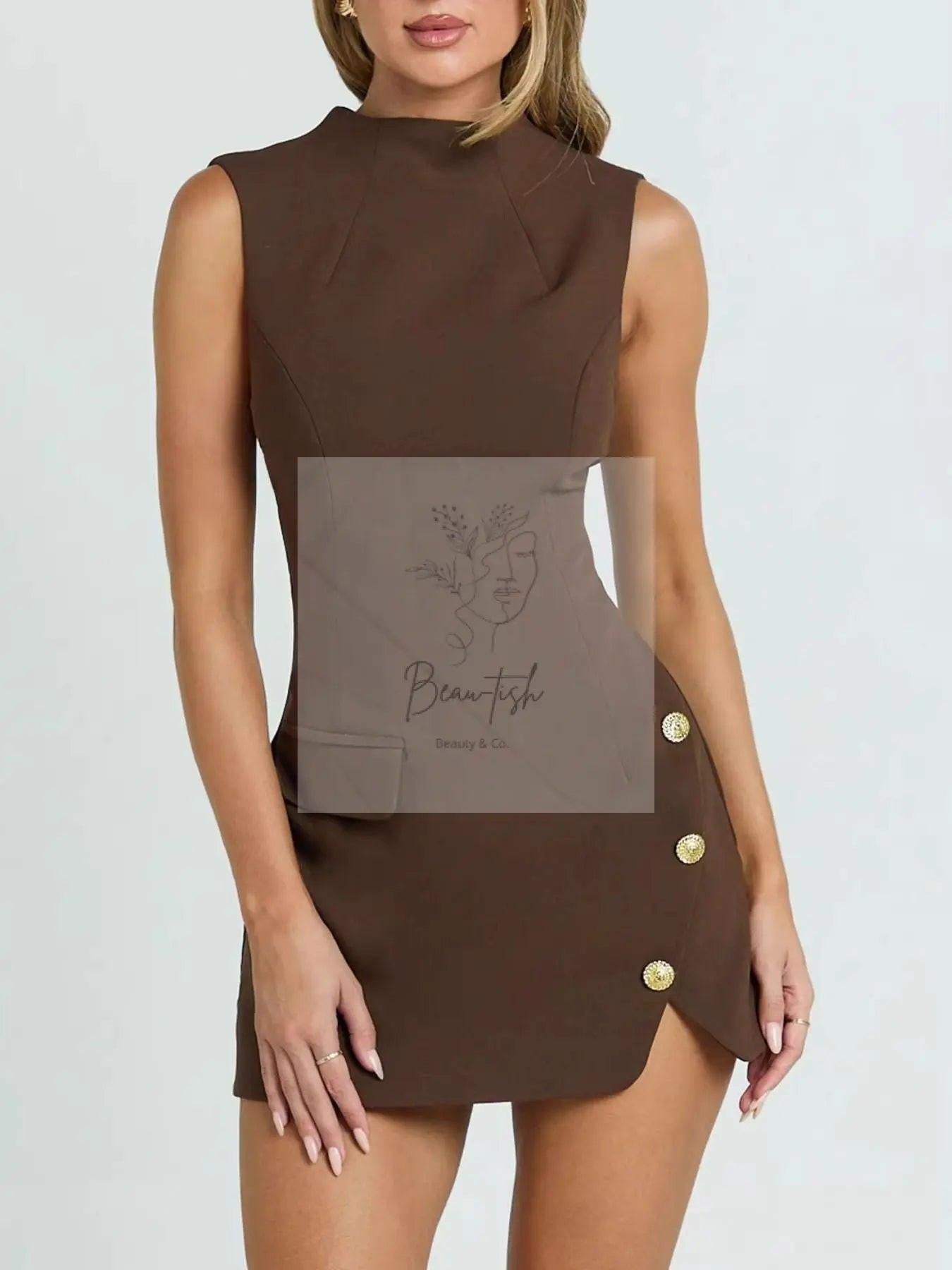 Mock Neck Sleeveless Mini Dress