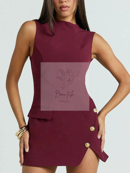 Mock Neck Sleeveless Mini Dress