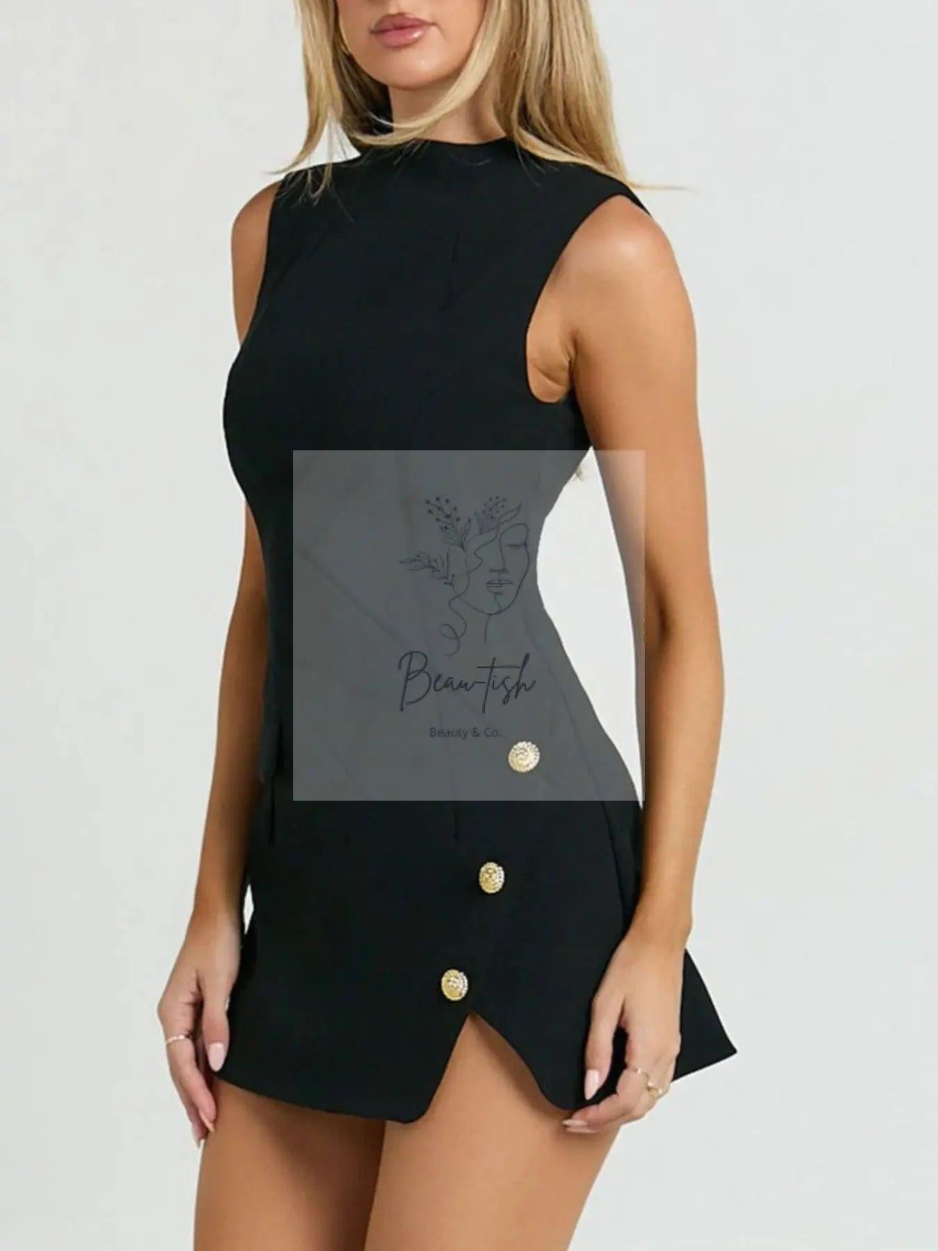 Mock Neck Sleeveless Mini Dress