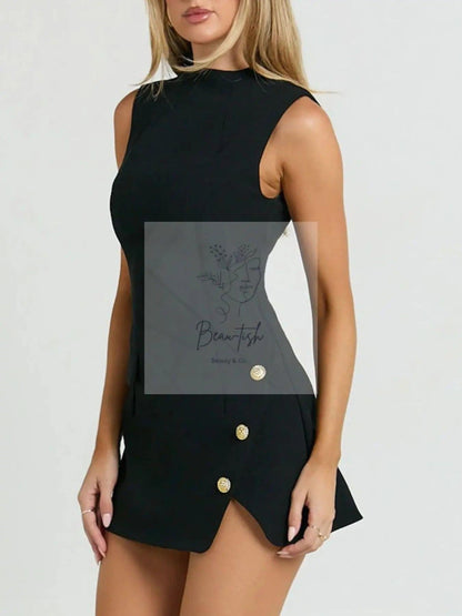Mock Neck Sleeveless Mini Dress