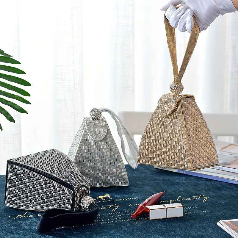 New Triangular Embellished Evening Clutch Bag – Sequin Party & Banquet Handbag