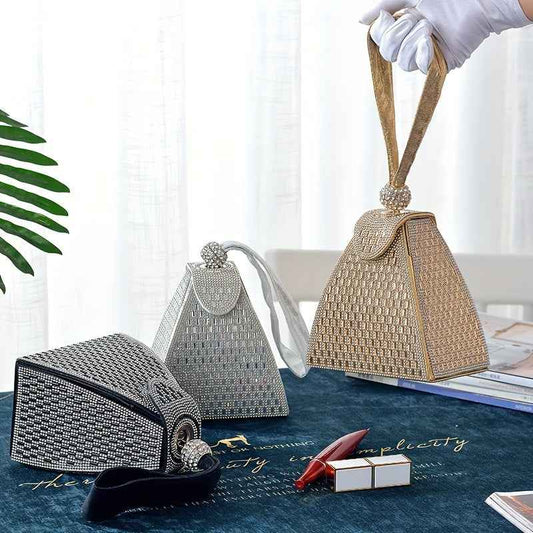 New Triangular Embellished Evening Clutch Bag – Sequin Party & Banquet Handbag
