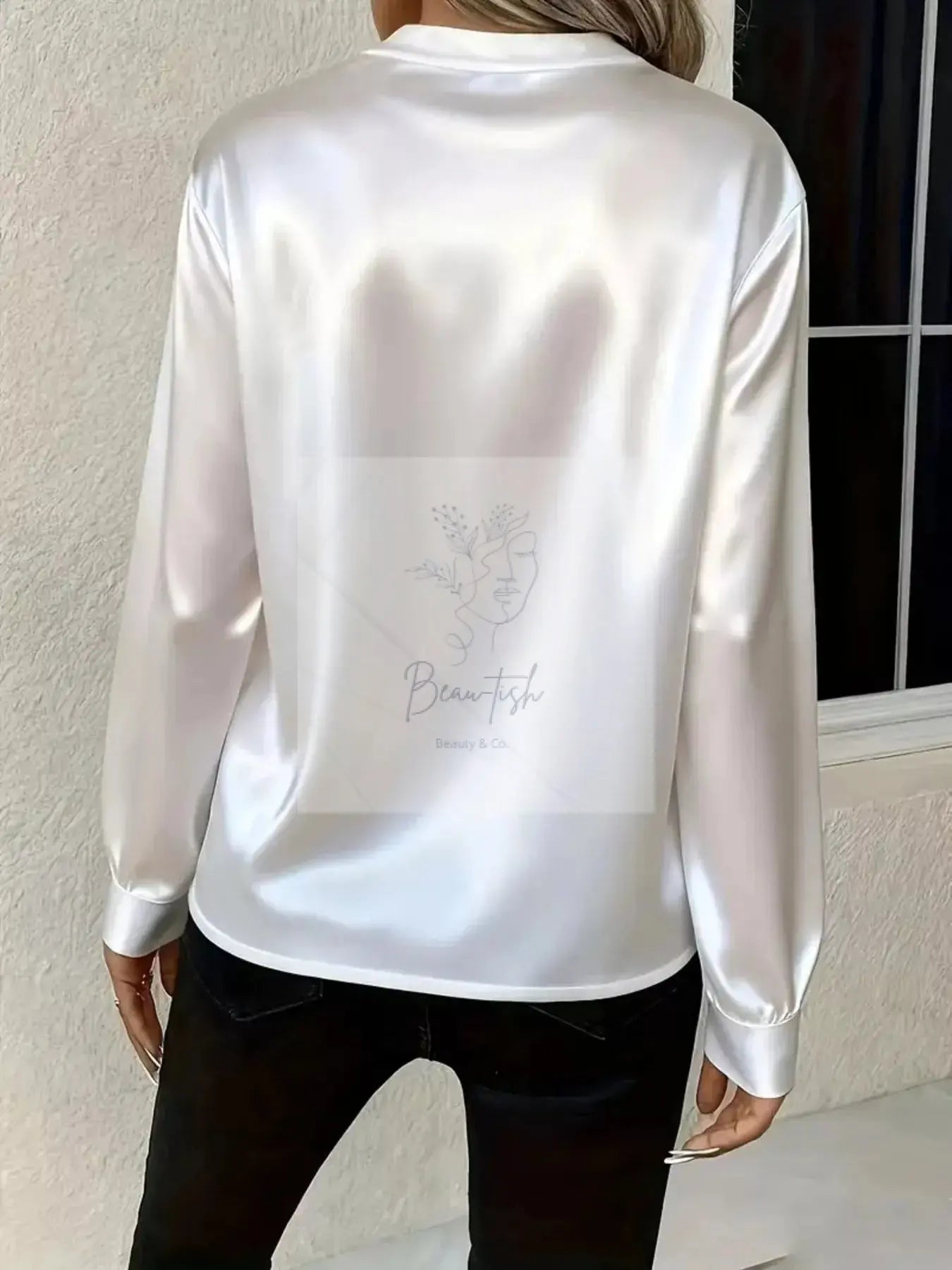 Notched Long Sleeve Blouse