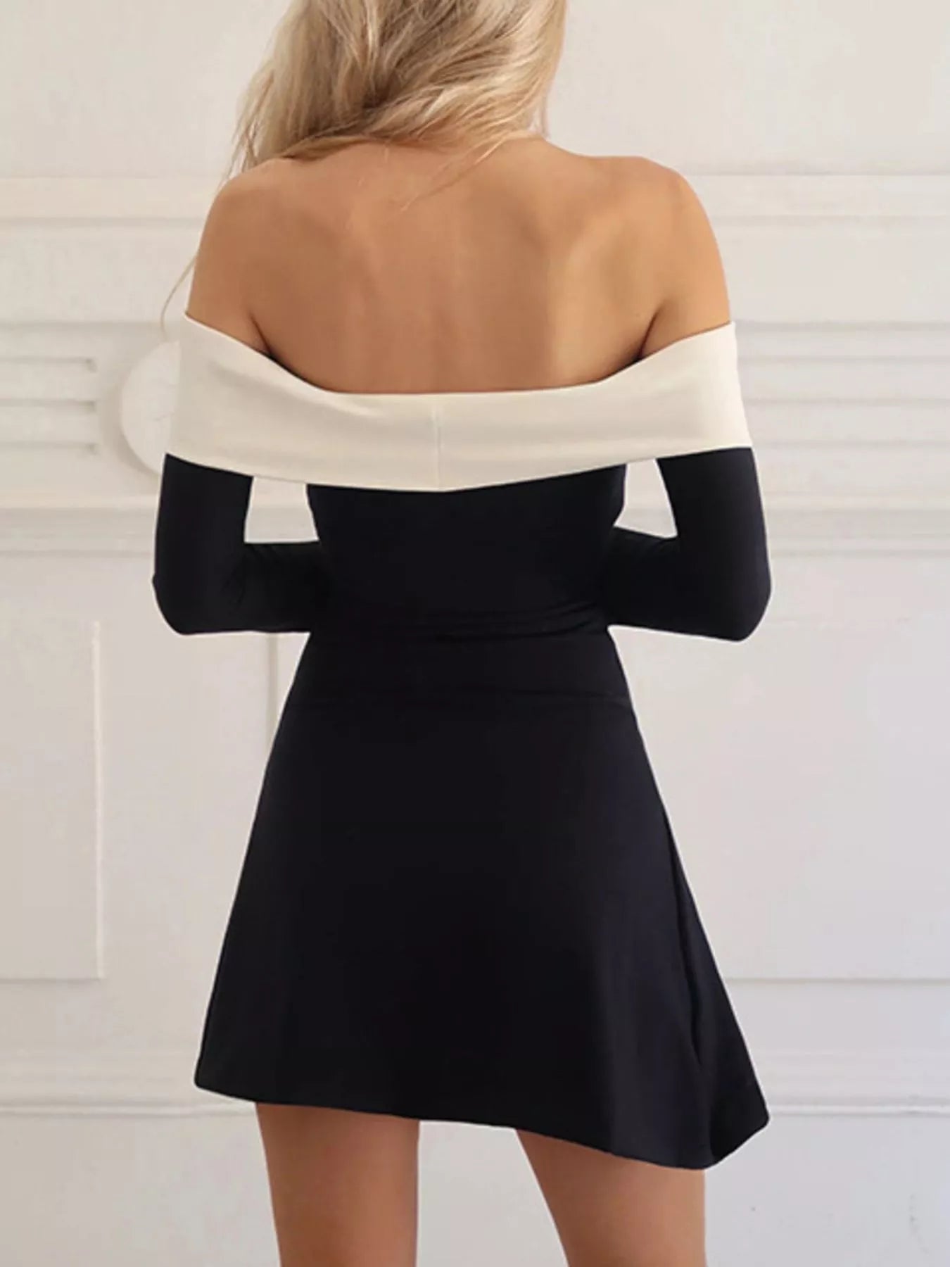 Off - Shoulder Bell Sleeve Mini Dress