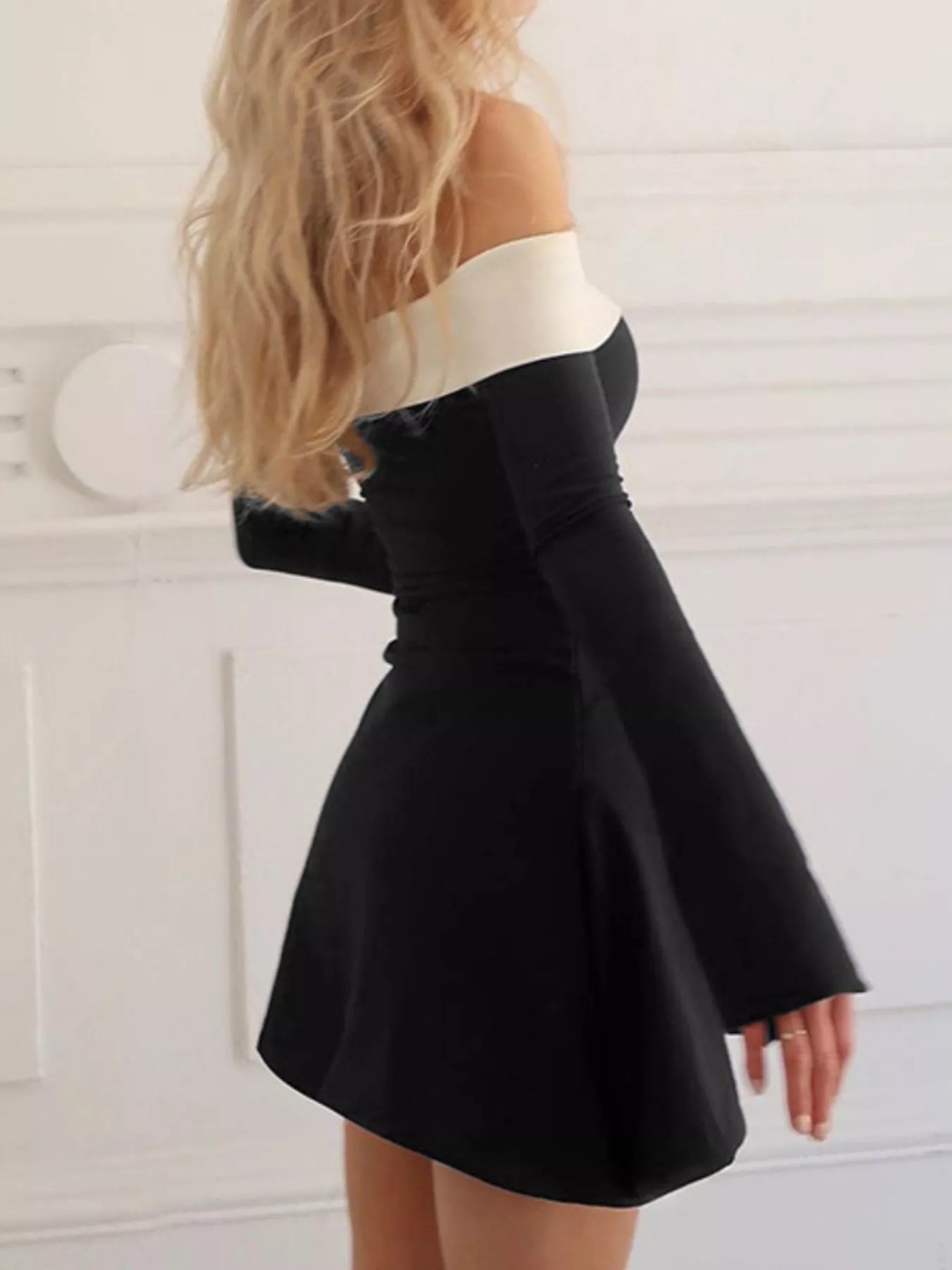 Off - Shoulder Bell Sleeve Mini Dress