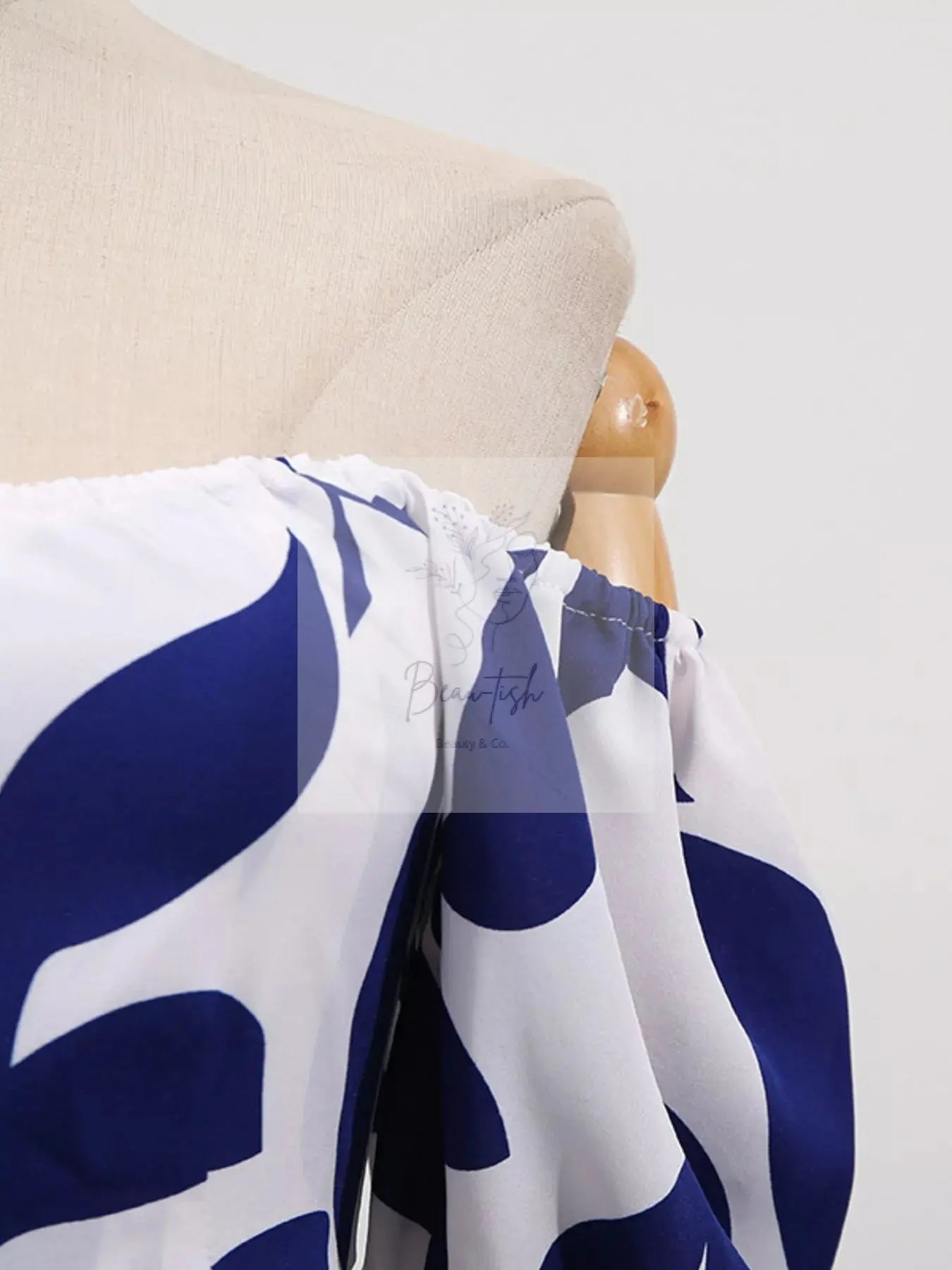 Off-Shoulder Cutout Leaf Print Maxi Dress
