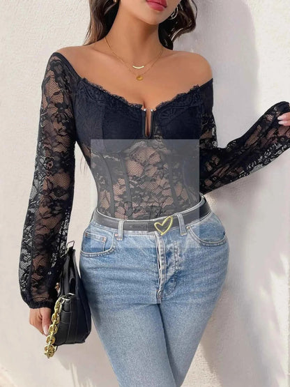 Off - Shoulder Lace Bodysuit