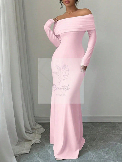Off-Shoulder Long Sleeve Bodycon Maxi Dress